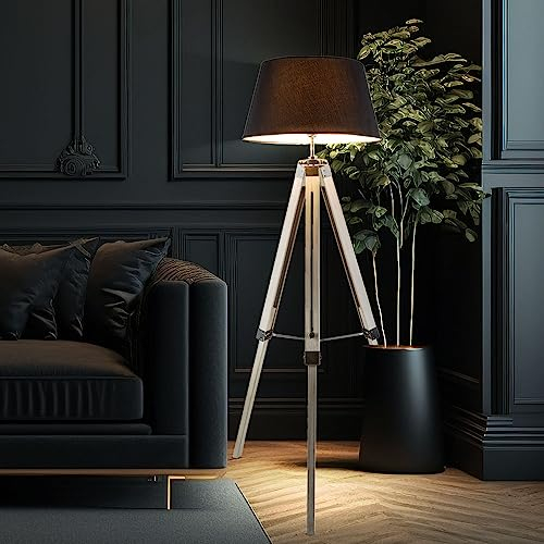 etc-shop Stehleuchte für Wohnzimmer grau Stehlampe Metall Standleuchte Deckenfluter, Stativ, 1x E27, DxH 65x145 cm