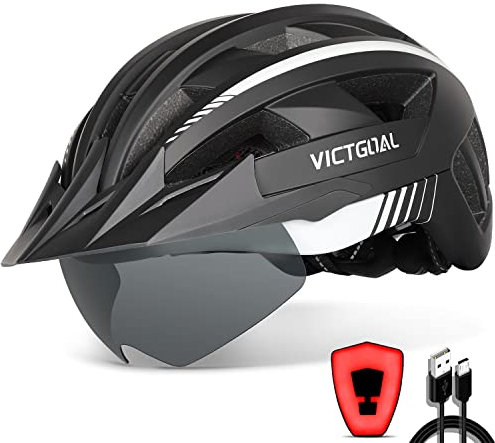 VICTGOAL Fahrradhelm Herren Damen MTB Helm mit Abnehmbarer Magnetische Schutzbrille Visier Atmungsaktiv mit 21 Belüftungskanäle Radhelm Einstellbare Fahrradhelme (XL: 59-63cm, Schwarz Weiß)