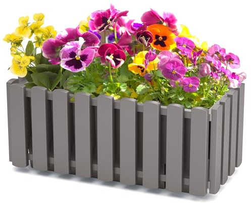 botle Balkonkasten Blumkentopf Pflanzkasten Zaun Grau B 38cm 6 L Balkontopf Garten Blumentop Zaunimitation Geländer Optik Kunststoff