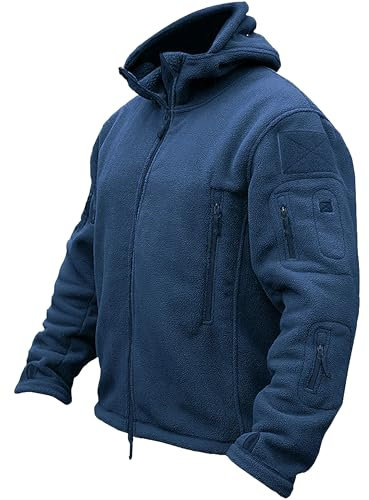 TACVASEN Herren Fleecejacke Military Outdoor Winddichte Jacke mit Kapuze, Gr. XXL, Königsblau