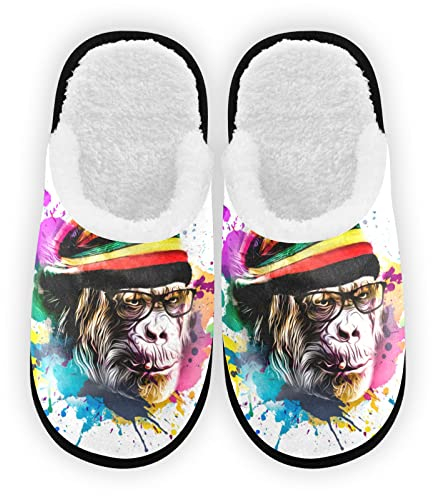 Boccsty Bunte Affen-Spa-Hausschuhe, bunte Spritzer, Hausschuhe, Memory-Schaumstoff, Hausschuhe, Innen- und Außenbereich, Zuhause, Schuhe, M für Herren, Damen, multi, 41.5/44.5 EU