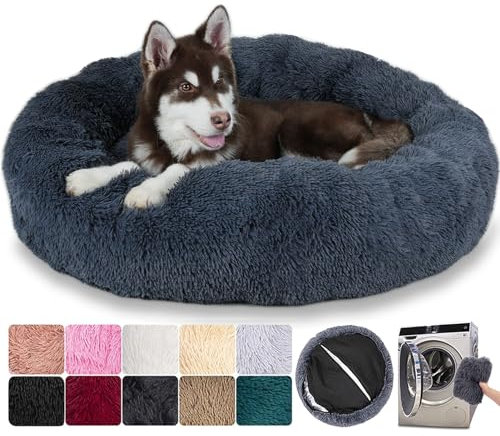 Puppy Love Hundebett, rund, ausziehbar, Hundekissen, waschbar, leicht, großes Hundebett, orthopädisch, weich und bequem (S: 50 cm, Dunkelgrau)
