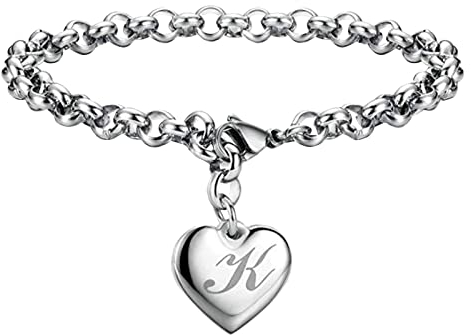 Anfangs-Charm-Armbänder für Teenager-Mädchen Edelstahl-Herz-Charm-Armbänder für Frauen 26 Buchstaben Alphabet Armband Schmuck Geschenke für Teenager-Mädchen Personalisierte Armbänder Edelstahl