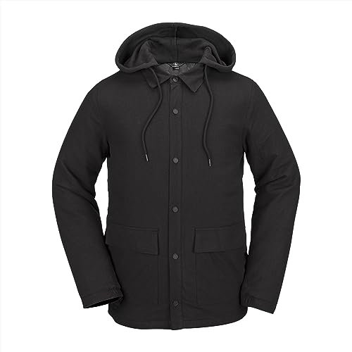 VOLCOM Herren Field Insulated Flannel Hooded Snowboard Shirt Jacket, Schwarz S4, L