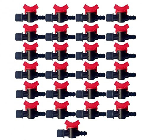 GNCGarden [Pack 25] Válvula de Interruptor de riego por Goteo 16 mm x 3/4”, Llave de Paso. Válvula de Manguera de riego Duradera y Resistente a Condiciones Adversas Gracias a su plástico
