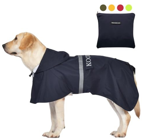 KOOGAL Große Hunde Regenjacken Mit Kapuze,Hunde Regenmantel,Mit Reflektierenden Sicherheitsstreifen, Wasserdichter Hundemackintosh, Geeignet Für Mittlere Und Große(Marineblau, 5XL)
