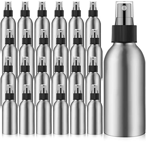 Irenare 24 Pcs Small Spray Bottles Aluminum Fine Mist Spray Bottles Bulk Metal Essential Oil Storage for Perfume Toner Liquid Refillable Pump Vials Atomizer Bottles Containers for Room Travel (4 Oz)