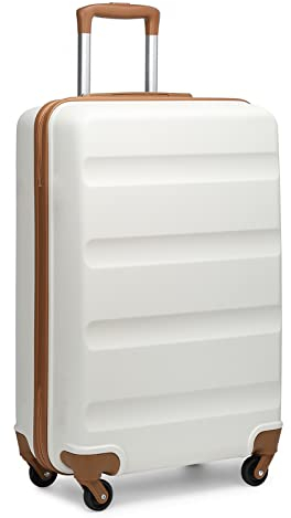 KONO Klein Trolley Handkoffer Handgepäck Flugzeug Koffer mit 4 Rollen ABS Reisekoffer Gepäck 55 x 38 x 20 cm (Cremeweiß)