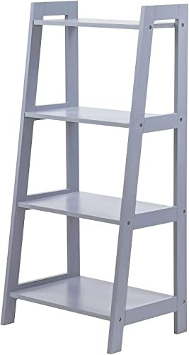 Top Home Solutions 4 Tier Wooden Ladder Shelf Foldable - Bookshelf for Garden Balcony Living Room - Plant Stands Indoor Storage Shelves (Grey)