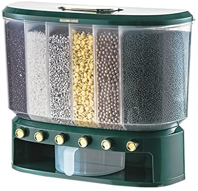 DOFFO Cereal Dispensers,Candy Dispenserhine Rice Dispenser 6 Grid 6-Grid Kitchen Dispenser with Button Wall Mount Bucket/Wit/42X16X36Cm