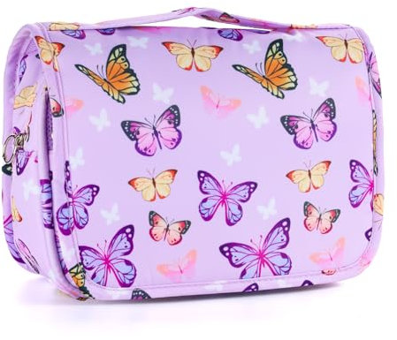 Vipdeal Kinder-Kulturbeutel zum Aufhängen für Mädchen und Jungen, Schmetterling, Violett, Kinder-Kulturbeutel zum Aufhängen für Mädchen