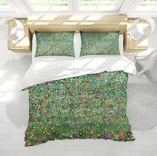 Wewoo Home Obstbaum Bettbezug Gustav Klimt Bettbezugsset Grün Bettwäsche-Set für alle Jahreszeiten 3-teilig Ultraweiche & atmungsaktive Bettbezüge 135x200cm