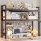 MENAYODA 2-Stöckiges Schreibtisch-Bücherregal, Organizer Tischregal für Computertisch, Holz-Arbeitsplatte Computer-Desktop-Bücherregal für Zuhause, Bürobedarf, Bücherregal (115x20x98cm)
