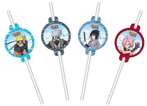 Chaks 12804-NA, Lot de 8 Pailles en Carton avec médaillons 19,6cm Naruto ®