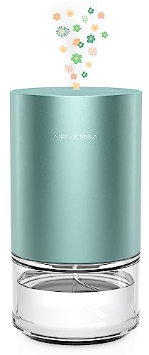 Airversa Waterless Diffuser Essential Oil 100ml Capacity Battery Operated Aromatherapy Nebulizer Premium Metal Scent Air Machine for Home 3 Mist Settings Timers Color Light Mint