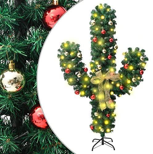 ZEYUAN Weihnachtsdeko Kaktus mit Ständer und Grün 180 cm PVC, Künstlicher Weihnachtsbaum, Tannenbaum Künstlich, Christmas Tree, Weihnachtsbaum Mit Beleuchtung