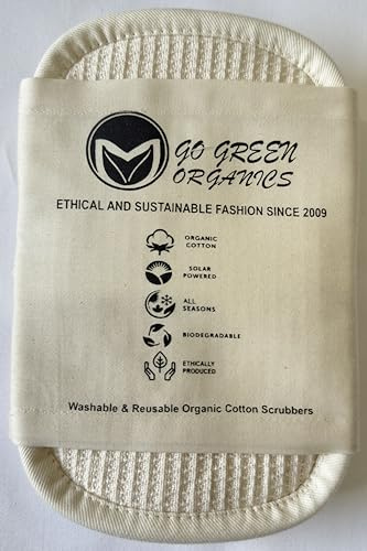 Esponjas de limpieza Go Green Organics de algodón orgánico, reutilizables, de larga duración, 4 unidades, sostenibles y ecológicas, con certificación GOTS, 17 x 11 cm, naturales