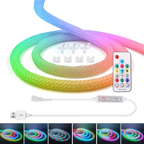 KISUFU Rund Neon LED Streifen WS2812B Individuell Adressierbare,2M 5V Farbwechsel-Pixel-Lichter,360° RGB IP67 Schlauch Diffus Lichtband Addressable für für Hochzeiten,Weihnachten,Innen-Dekoration