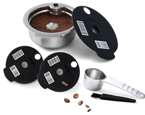 Capsules de café réutilisables pour Bosch Tas Simo, filtres à capsules de café Tas-simo en acier inoxydable, dosettes de café Tas simo réutilisables 60 ml + couvercle supplémentaire - 180 + bouchon en