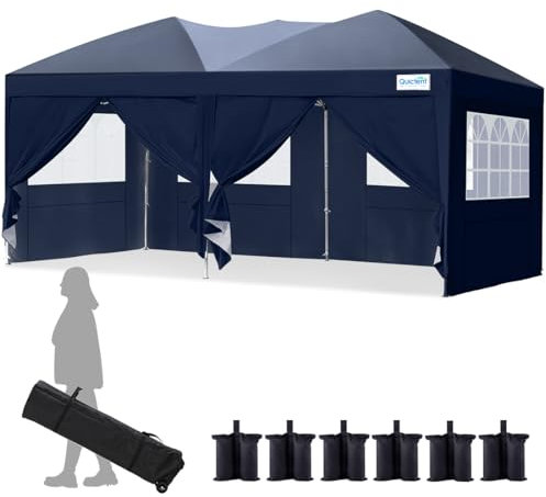 Quictent Gazebo 3x6m with 6 Sidewalls, Waterproof Pop Up Gazebo Marquee Canopy Tent Event Shelter with Wheeled Bag & Sandbags, for Parties, Birthday, Wedding, Picnics, Navy Blue