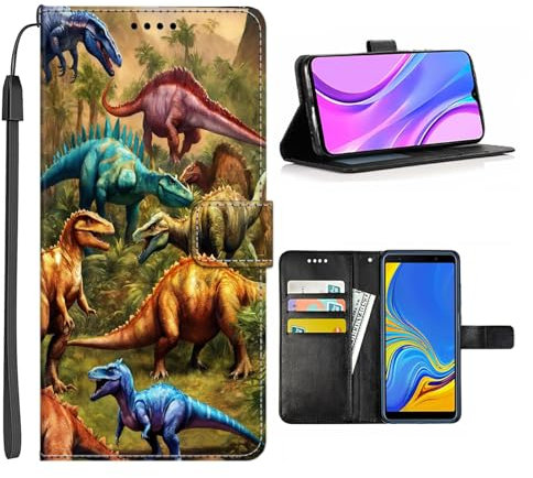 Xioolia Wallet Case for iPhone 7 Plus/8 Plus with Designer Dinosaurs Art-aa5 Soft TPU Leather Holder Flip Kickstand Shockproof Card Slots Protection Case