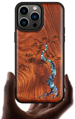 Carveit Custodia Compatibile MagSafe per iPhone 14 Pro Max Cover, Legno e intarsio di cozze per Apple 14 Pro Max Custodia Magnetico TPU Case (Rosea Legno-Majestätische Kiefer)