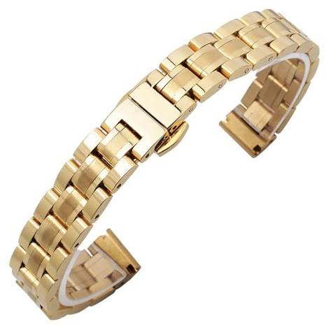 INEOUT Massives Edelstahl-Uhrenarmband, Kompatibel Mit Armani Damen-Armband In Kleiner Größe, Kompatibel Mit Mesh-Gürtel 6 Mm, 8 Mm, 10 Mm (Color : GD-05-Gold, Size : 13mm)