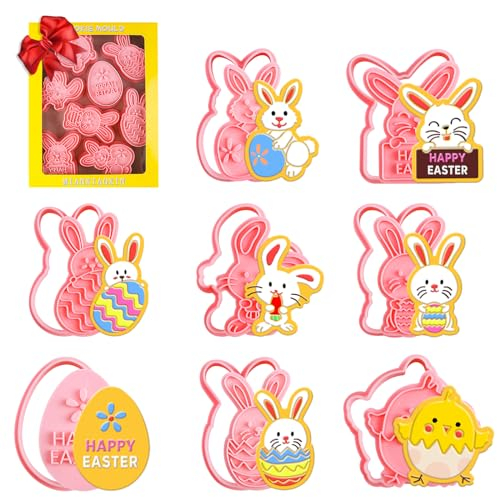 GoldOars Ausstecher Ostern, Ausstechformen Osterhase Keksausstecher 8 Stück für DIY Hase Küken Ei Backen Fondant Schokoladen Tortendeko (Tippe A)