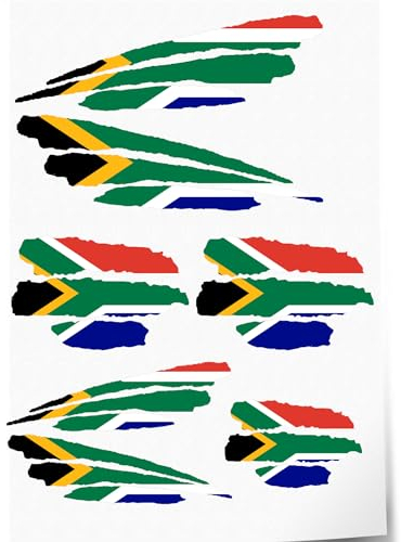 Indigos UG Aufkleber Südafrika - 7 Autoaufkleber - Flagge - Fahne mit 3 Streifen - selbstklebende Fahnen für Heckscheibe, Modellbau, Sport, Motorrad, Auto, Tuning, Fenster, Kofferraum