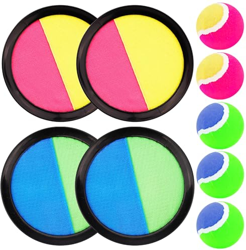 Juego Pelota Velcro, Juego de Lanzamiento y Captura, 4 Velcro Ball Paddles y 5 Velcro Ball, Juegos de Playa para Niños, Juegos Lanzamiento Aire Libre para Patio, Jardín, Interior & Exterior