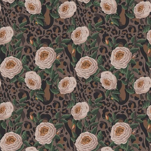 CRE8TIVE Rose Tapete Blumen Rosa Leopard Tapete Selbstklebend 61cm x 300cm Braun Tapete Blätter Vintage Klebefolie Möbel Abnehmbar Tapete Schlafzimmer Badezimmer Fototapete Küche Kinderzimmer Schrank