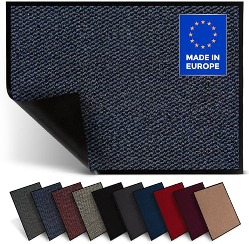 Jan Max Fußmatte, Hohe Saugfähigkeit, Sauberlaufmatte, Türmatte, rutschfest und Sicher, Einfache Reinigung, Qualität Schmutzfangmatte 60 x 80 cm in blau schwarz