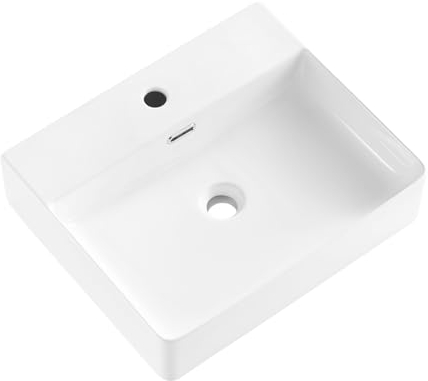 CLEANMAN Keramik Aufsatzwaschbecken, Waschbecken für Badezimmer, Hängewaschbecken aus Keramik, Waschbecken Weiß,50 x 42 x 13cm