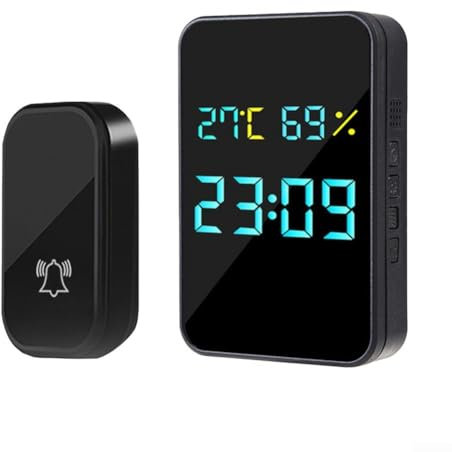 Campanello senza fili, autoalimentato, con visualizzazione della temperatura e dell'umidità, campanello con visualizzazione dell'ora, compatibile con Smart Home (UE)