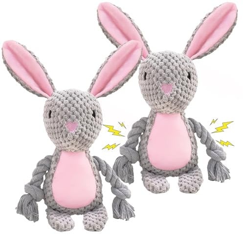 Wisebom Squeaky dog toys, Cute dog toys indestructible, Lnteractive cotton rope plush dog toy, Durable soft dog toys for small large and medium-sized dogs to grind and chew, Grey