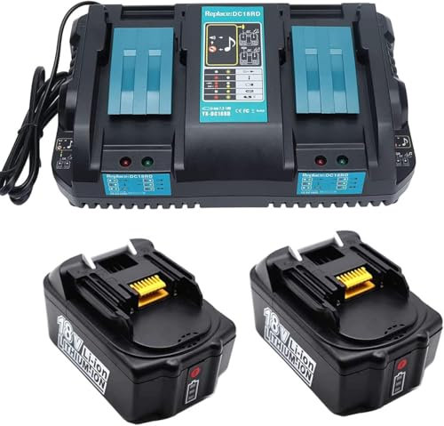 18V 5.0Ah BL1850B battery with DC18RD Charger for Battery 18V LXT400 BL1830B BL1840B BL1850B BL1860B; Compatible with DC18RC DC18RA DC18SE DC18SC DC1803 DC1804
