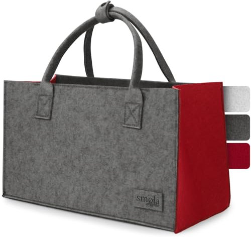 smøla Filztasche - Einkaufstasche faltbar I Innenfach mit Reißverschluss I Tragetasche Henkeltasche Markttasche, Filz Tasche Shopping-Bag I Anthrazit & Weinrot