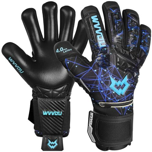 WVVOU Torwarthandschuhe für Herren und Jugendliche, Hochleistungs Torwarthandschuhe Kinder mit 5 Abnehmbaren Fingersave, Fußballhandschuhe mit 4 mm klebrigem Latex auf der Handfläche. (Blau, 8)