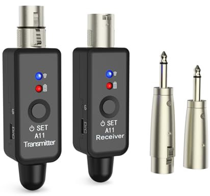 A11 2.4GHz Wireless Microphone Transmitter Receiver, Wireless Microphone System for Dynamic/Condenser Microphone, 4 Channels Plug-on XLR Mic Adapter, Audio Mixer, DSLR Camera,PA System