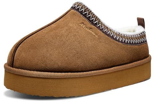 Mabove Slippers Womens Memory Foam Suede Ladies Lightweight Platform Winter Warm Outdoor Slippers Indoor Shoes Brown 6 UK
