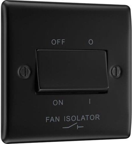 AMK® BG Fan Isolator Switch Extra Wide Rocker 10 Amp Matt Black Includes Fixings and Anti Moisture Gasket
