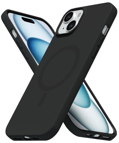 LoeoeL for iPhone 15 Plus/ 14 Plus Case Silicone Mag Safe, Compatible with Magsafe Ultra Slim Thin Magnetic Phone Case for Women Girls, Soft Rubber Gel Matte TPU Solid Color Minimalist Cover, Black