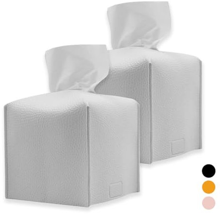 Kosmetiktücherbox, 2 Stück Taschentuchbox, Taschentuchspender, Tissue Box für Esszimmer Badezimmer Schlafzimmer Auto Büro, Verdicktes Ledermaterial, Quadratisch, Nachfüllbar 13 x 13 x 13 cm - Weiß
