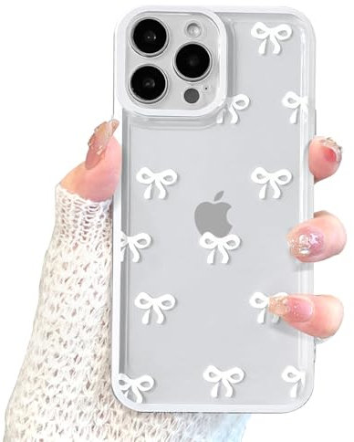 EYZUTAK Case for iPhone 13 Pro Max, Clear Cute Ribbon Bowknot Pattern Aesthetic Transparent Phone Case Raised Camera Protection Stylish Slim Soft Durable TPU Protective Cover for Women Girls - White