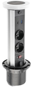 GTV Einbautischsteckdose CAMINO 80mm, 2x French, USB-A+C, Induktionsladung 10W, 1,5m Kabel, Weiß - perfekte Lösung für moderne Arbeitsplätze