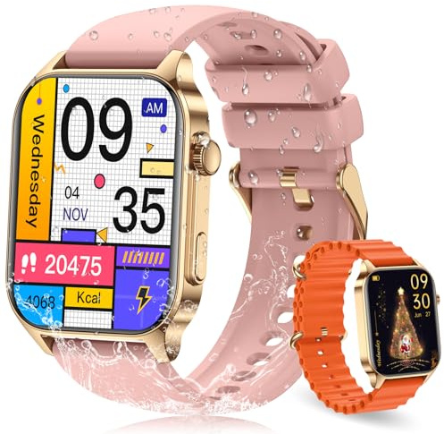 Smartwatch Damen Herren mit Telefonfunktion, Smart Watch IP68 Wasserdicht Fitness Tracker mit Pulsmesser, SpO2, 112 Sportmodi, Schrittzähler, Schlafmonitor, DIY Zifferblatt, Fitnessuhr (Rotgold)
