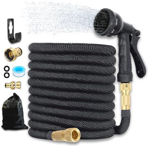 Tubo Jardin - Tubo estensibile da 15 metri con 8 funzioni di irrigazione, tubo da giardino arrotolabile, poliestere 3750D ad alta densità - connettori 1/2, 3/4, universale per rubinetto incluso