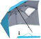 Fiqops Sombrilla de playa 2 en 1 para playa, jardín, protección solar UV50+, para 2-4 personas, plegable, multifuncional, con ventana y bolsa de transporte, diámetro de 210 x 220 cm, azul claro
