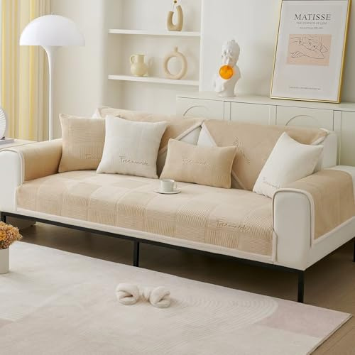 Bettschlange Universelle Sofa Überzug, Sofadecken für Sitzfläche, Sofaschoner rutschfest, L/U Form Sofaüberwurf, Sofa Cover, Sofabezug Ecksofa,Helles Curry,90x160cm