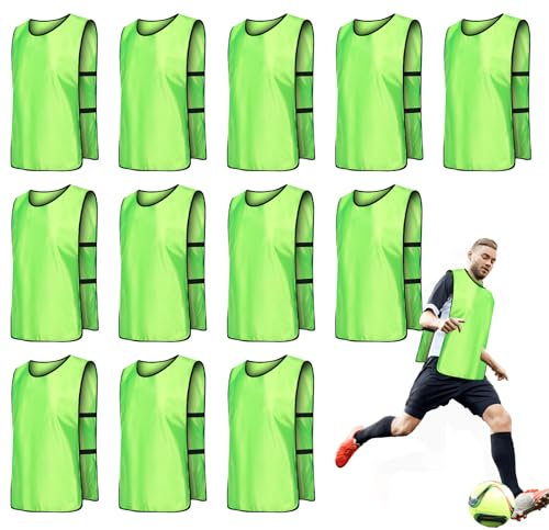BORDEAG 12 Stück Fußball Leibchen, Trainingsleibchen, Fußball Trainingsweste Basketball Leibchen Fußball Set Fussballtraining Zubehör Sport Trikot Leibche Für Erwachsene Für Herren Damen 70x47cm
